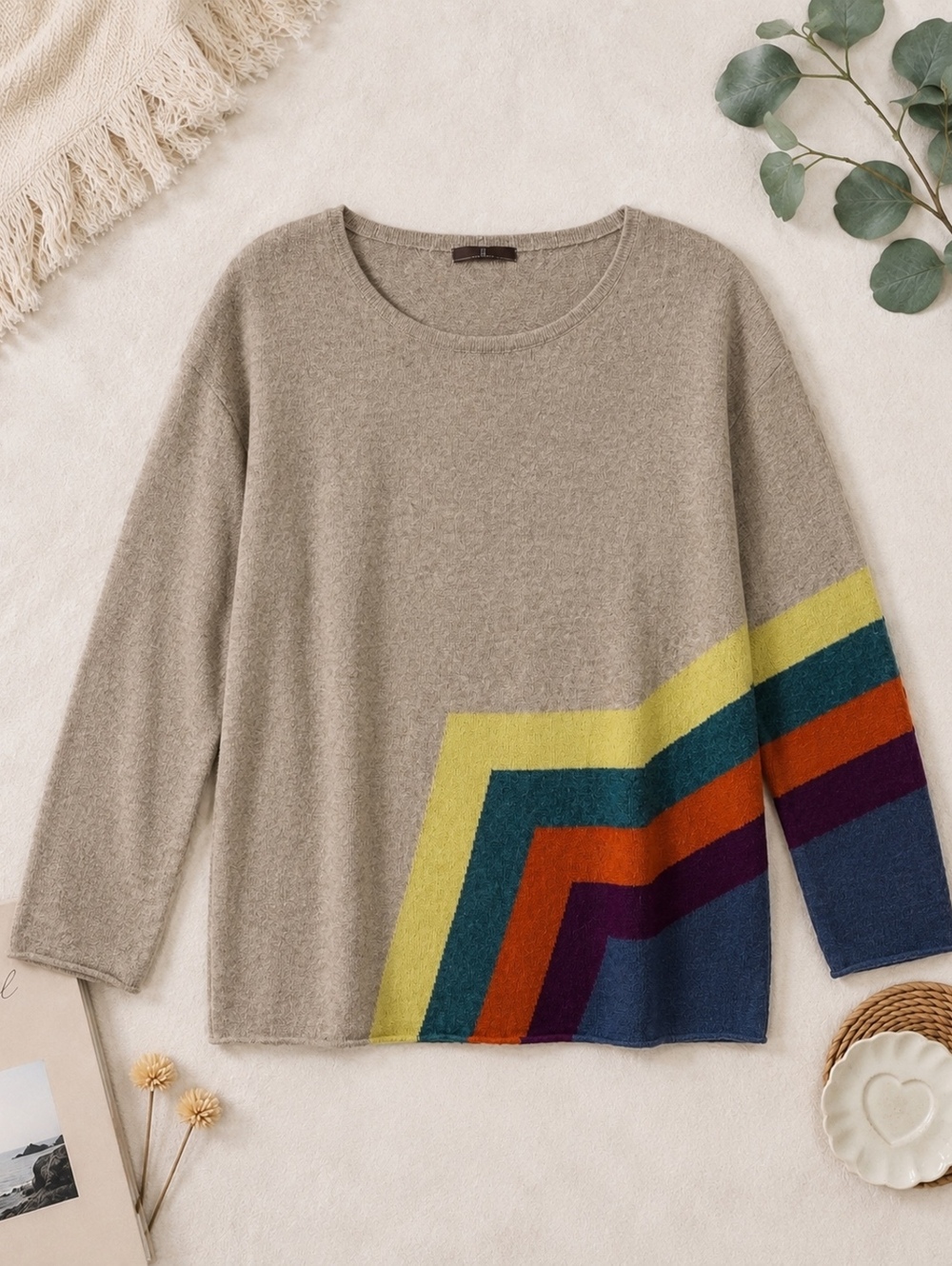 cullen Cashmere Rainbow Pattern Sweater One size Neutral Multi Casual